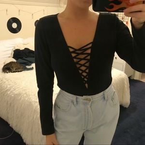 Black Criss Cross Bodysuit